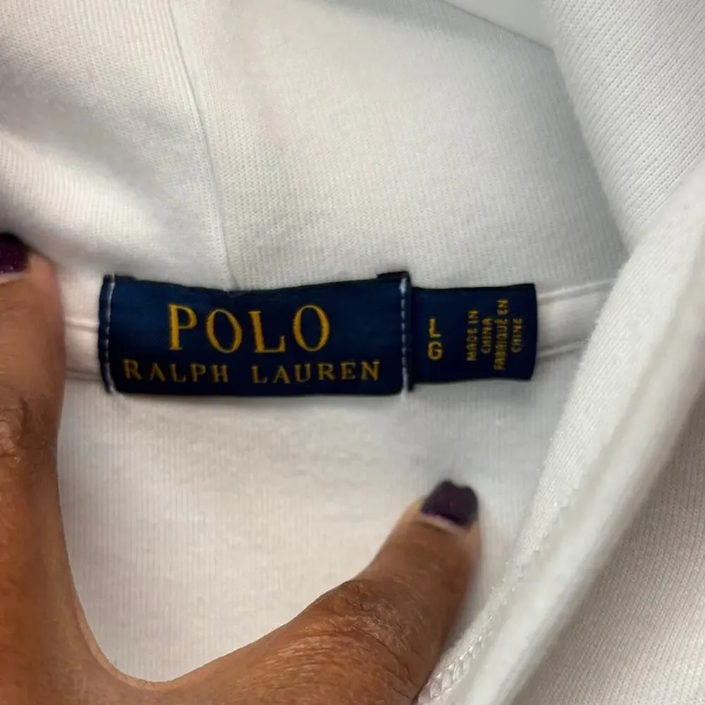 Polo Ralph Lauren White Embroidered Hoodie Large Classic Logo Preppy Streetwear